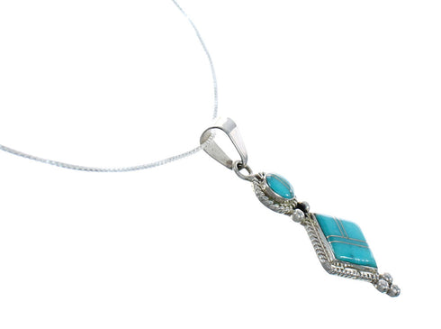 Southwest Turquoise Inlay Sterling Silver Box Chain Necklace Set JX129090